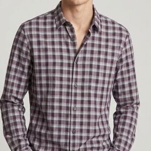 Vince Red Gray Plaid Long Sleeve Button Down XL